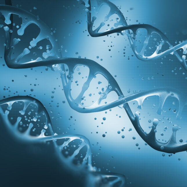 Three DNA helices on greyish blue background – biotech coverage from STAT