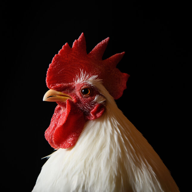 Studio portrait of a chicken. --