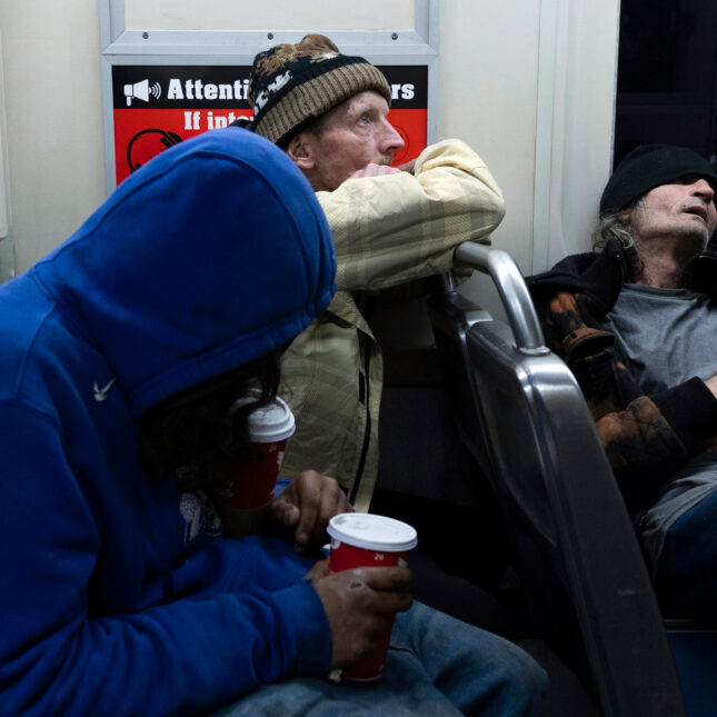 Shaun Anderson (center) rides the subway with friends in May, one day after moving into an apartment found with the help of a social services organization, Prevention Point. – addiction treatment coverage from STAT–Substance use disorder and addiction treatment coverage from STAT